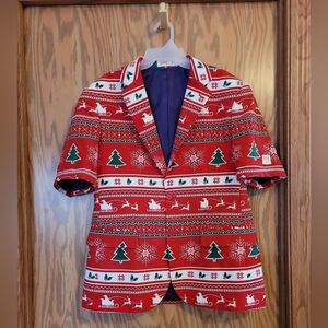 OppoSuits Festive Red Blazer with Green and White Accents